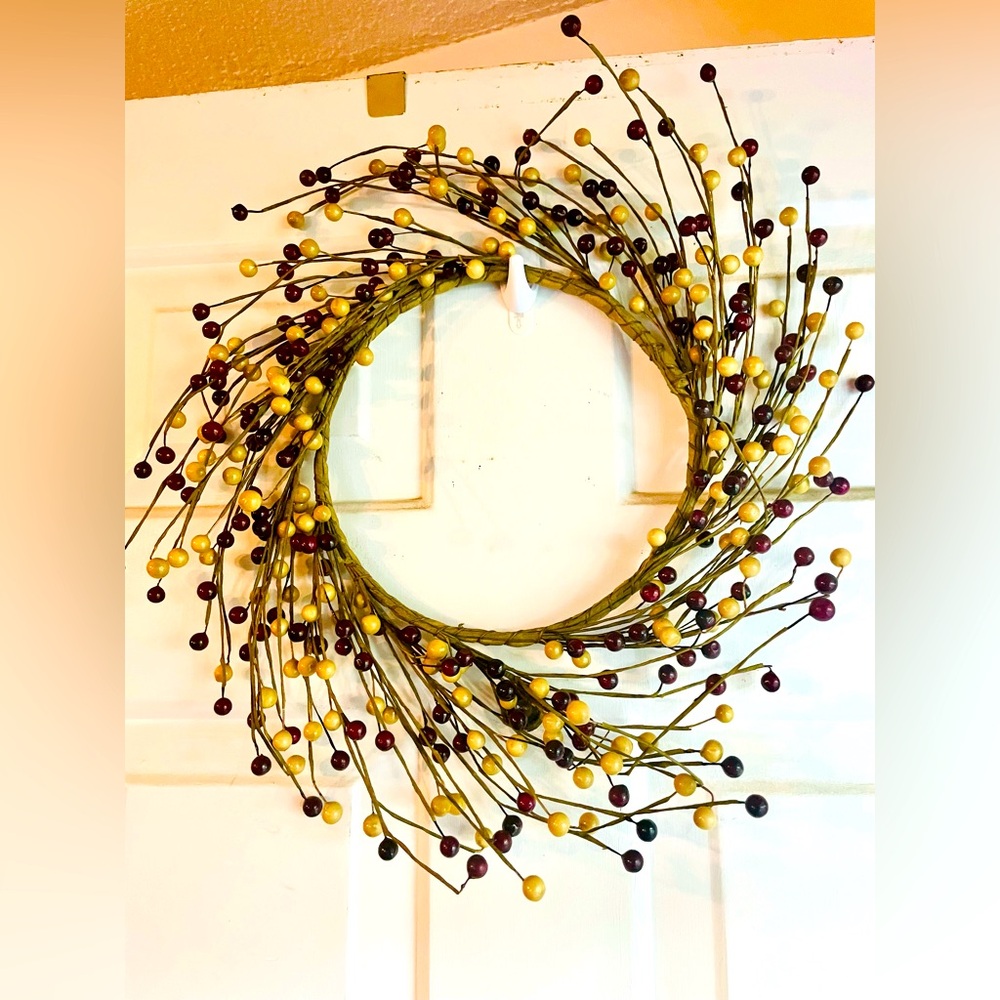 *Waterproof Burgundy & Gold Berry Wreath